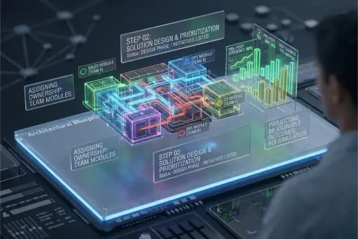 Solution design board with prioritized automation architecture.